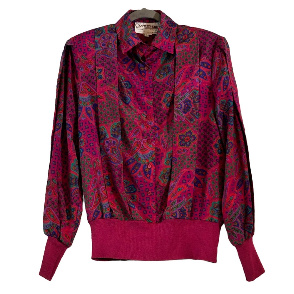 Castleberry Vintage Women’s Pink Paisley Floral Pleated Button Down Shirt  Sz 6‎